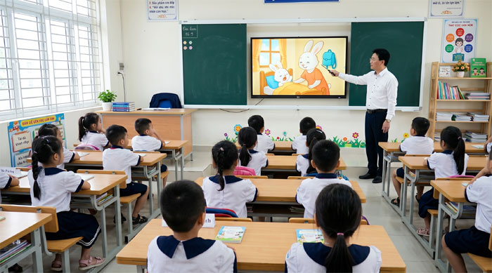 Khi tôi chiếu video, các em chăm chú quan sát và có thay đổi lớn